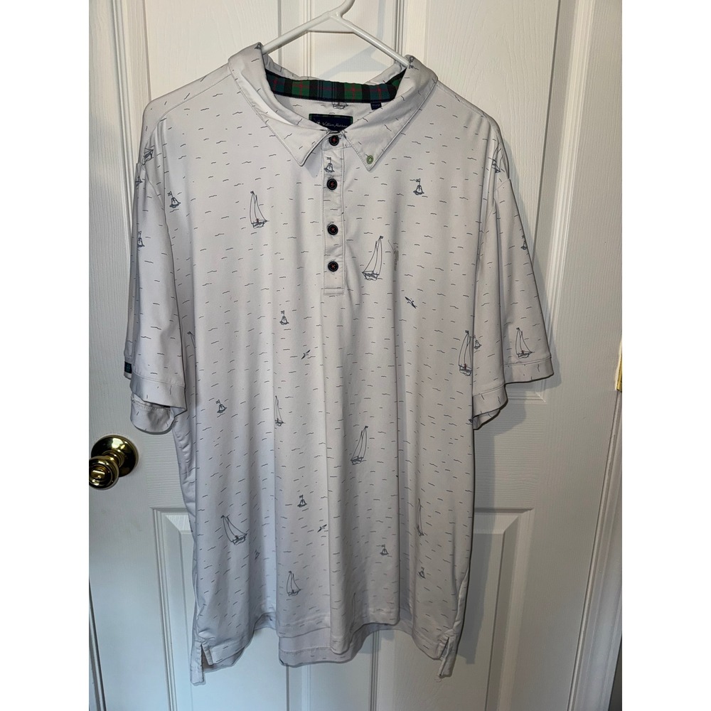 William Murray Golf Polo XXL White Sailboat Nautical Print Performance Shirt